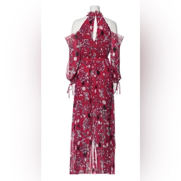 NWT Self-Portrait Red Floral Cold Shoulder Maxi Dress Hi-Low $784 Romantic Small - Picture 4 of 8
